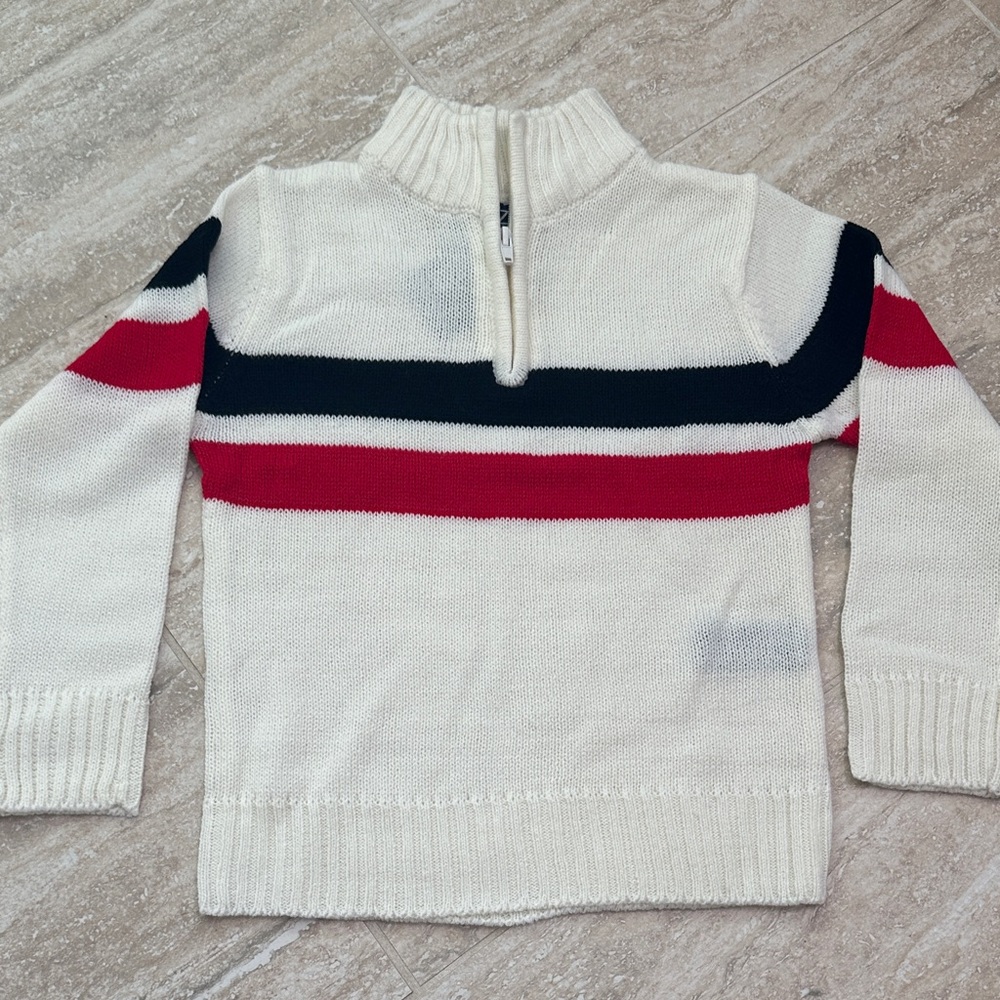 Kids Striped Sweater - Red, Black, and White quarter zip